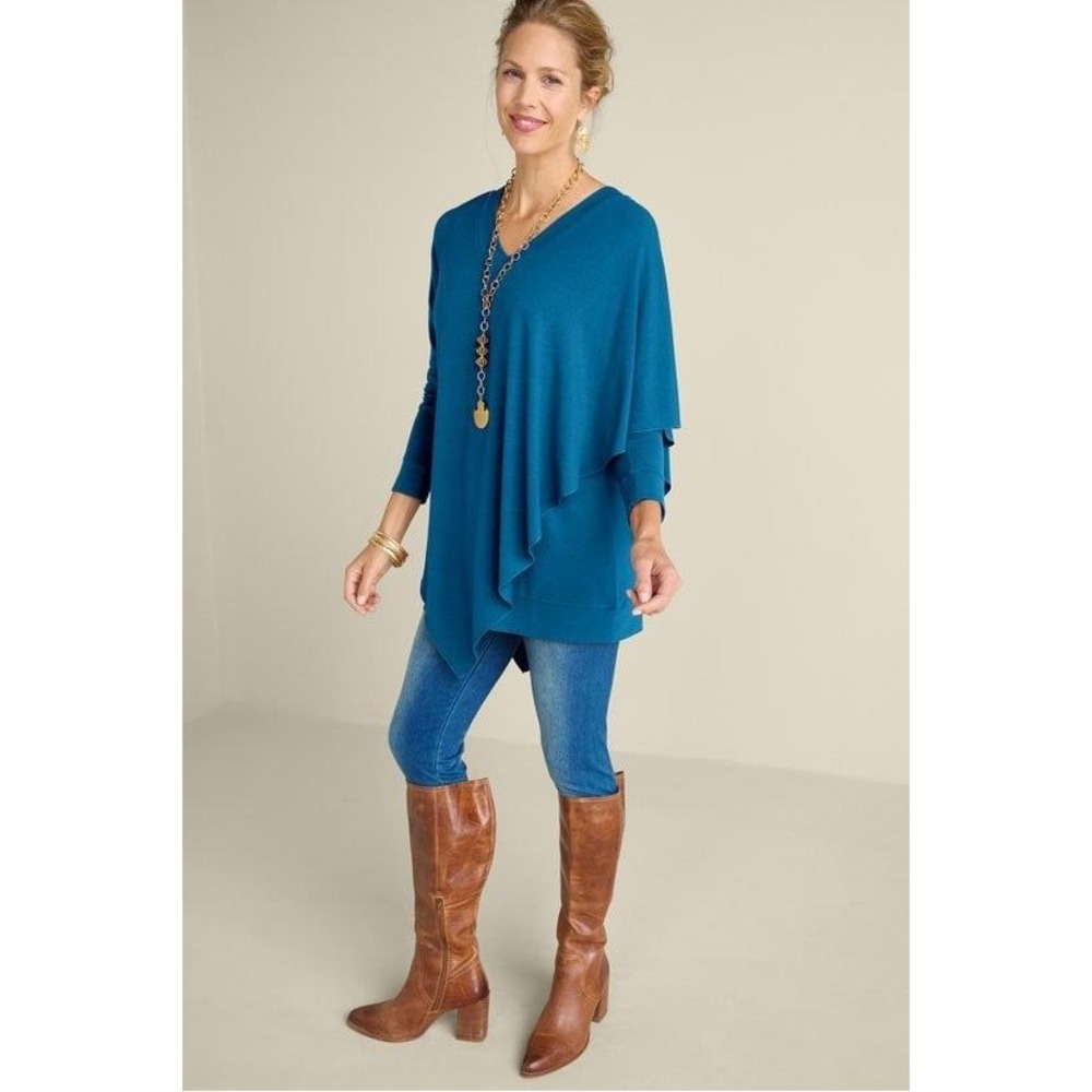Soft Surroundings Madeline Tunic Teal Blue V-Neck Asymmetrical Layered Top‎ M